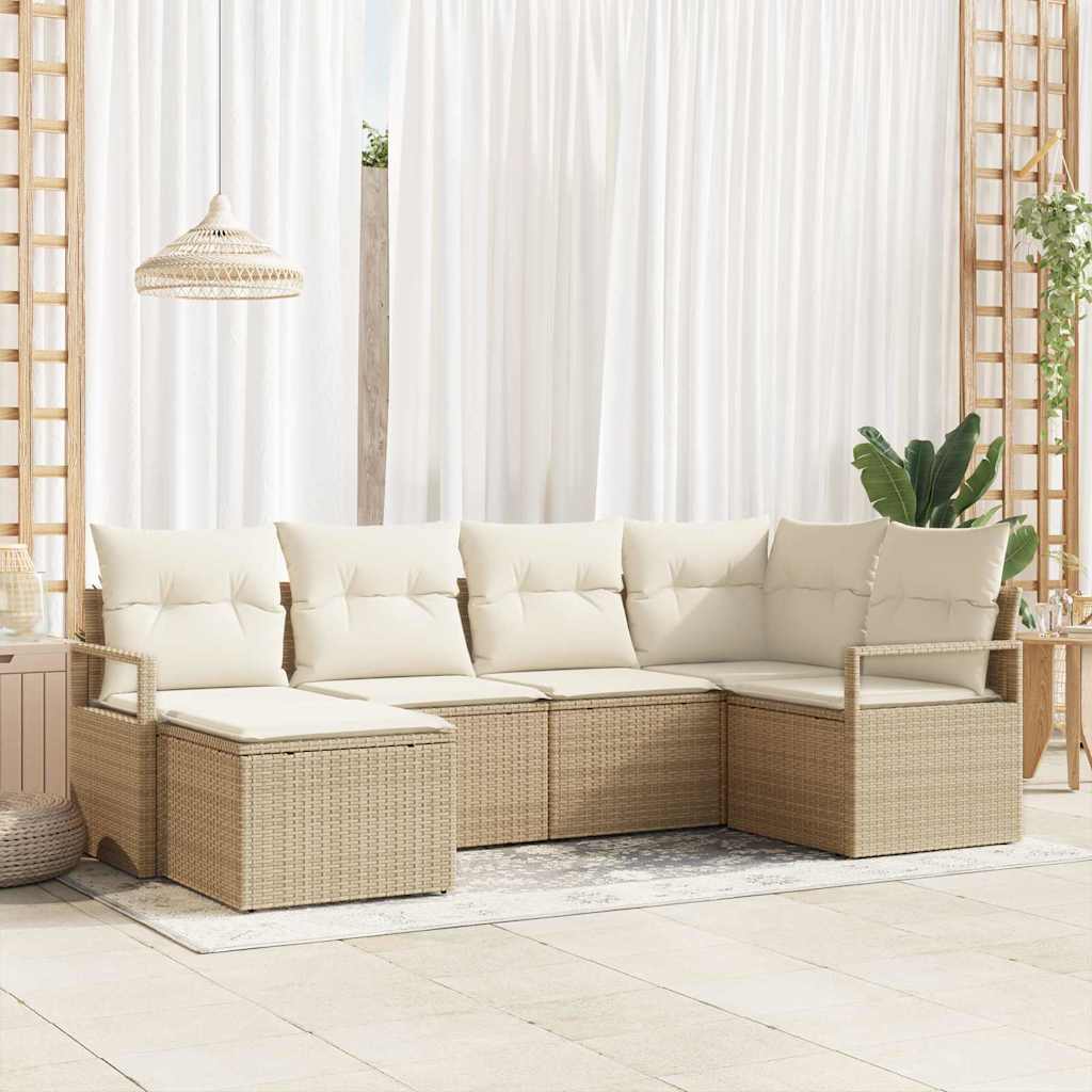 Sofa Set 6 stk. Beige und Creme Poly-Rattan