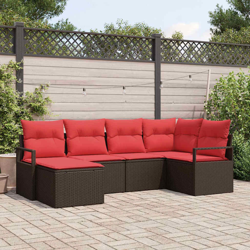 Sofa Set 6 stk. Braun und Rot Poly-Rattan