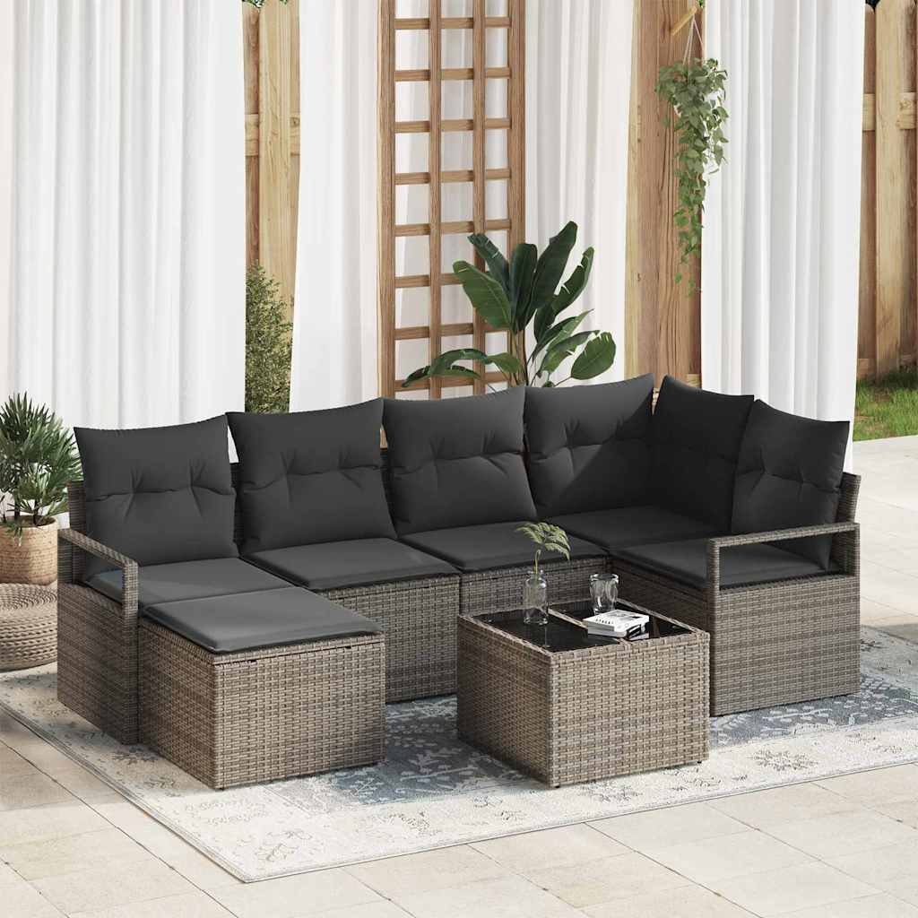 Sofa Set 7 stk. Hellgrau Poly-Rattan