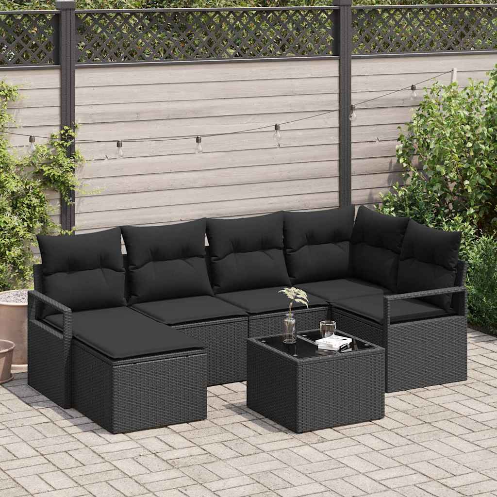 Sofa Set 7 stk. Schwarz Poly-Rattan