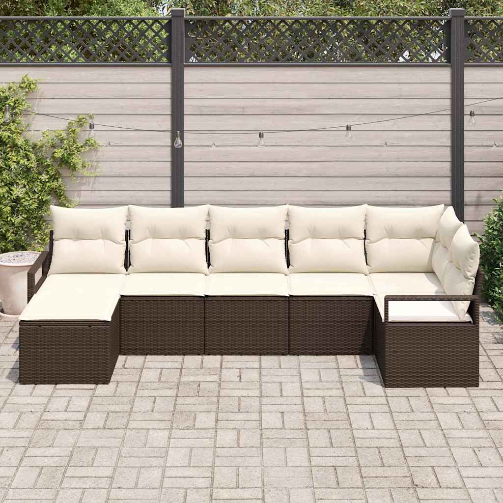 Sofa Set 7 stk. Braun und Creme Poly-Rattan