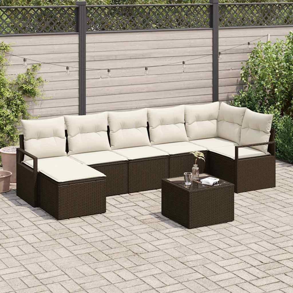 Sofa Set 8 stk. Braun und Creme Poly-Rattan