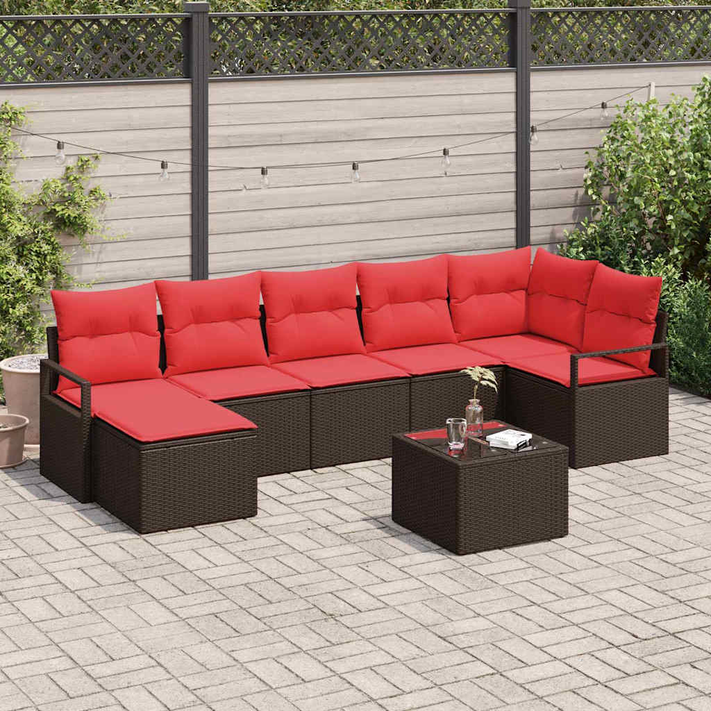 Sofa Set 8 stk. Braun und Rot Poly-Rattan