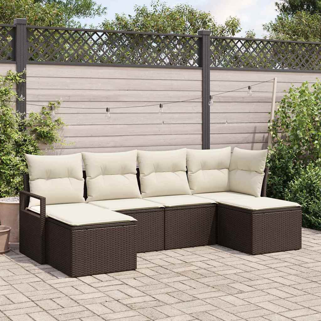 Sofa Set 6 stk. Braun und Creme Poly-Rattan