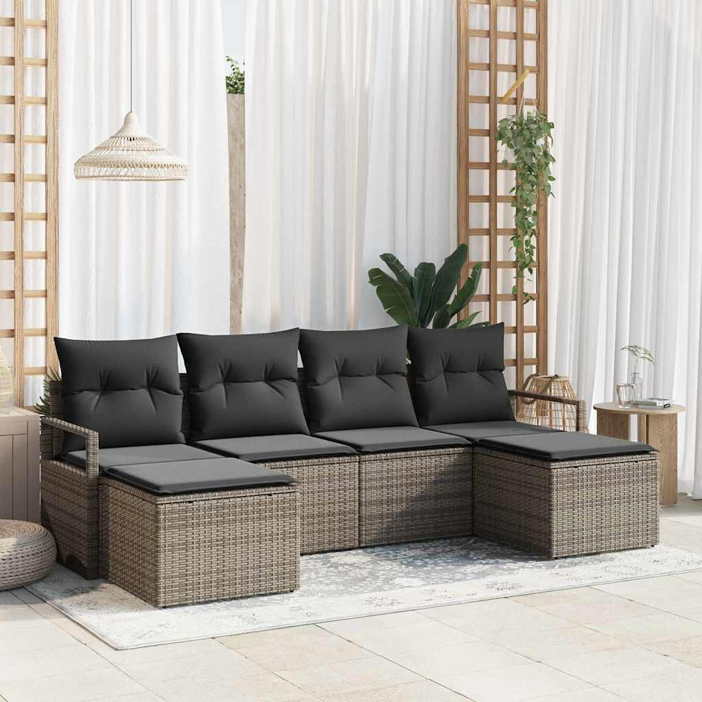 Sofa Set 6 stk. Grau Poly-Rattan
