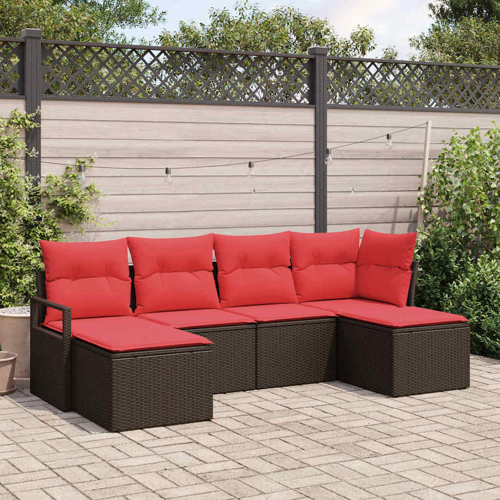 Sofa Set 6 stk. Braun und Rot Poly-Rattan