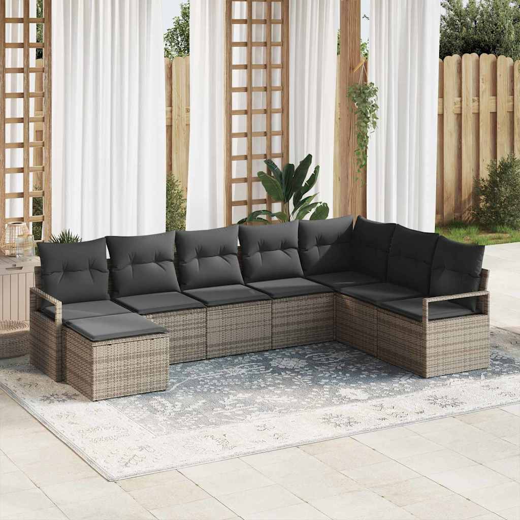 Sofa Set 8 stk. Grau Poly-Rattan