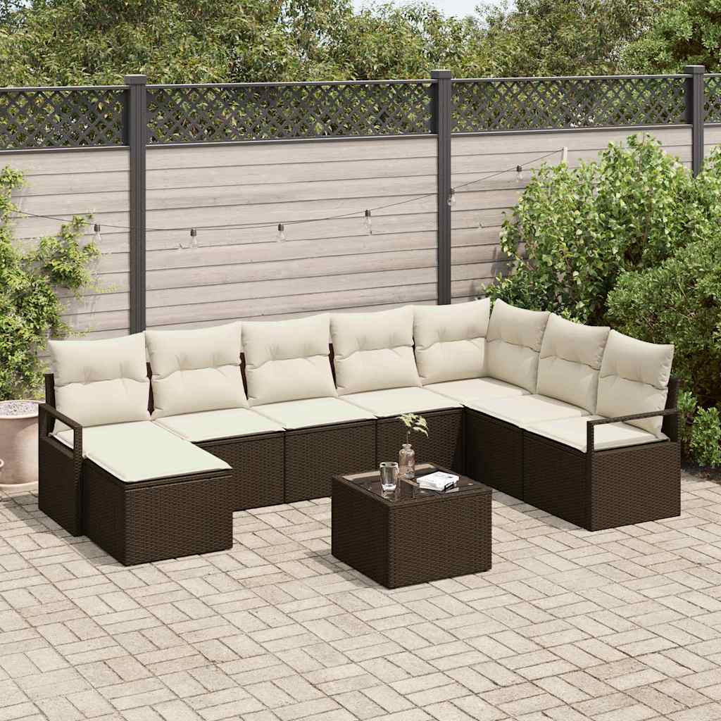 Sofa Set 9 stk. Braun und Creme Poly-Rattan
