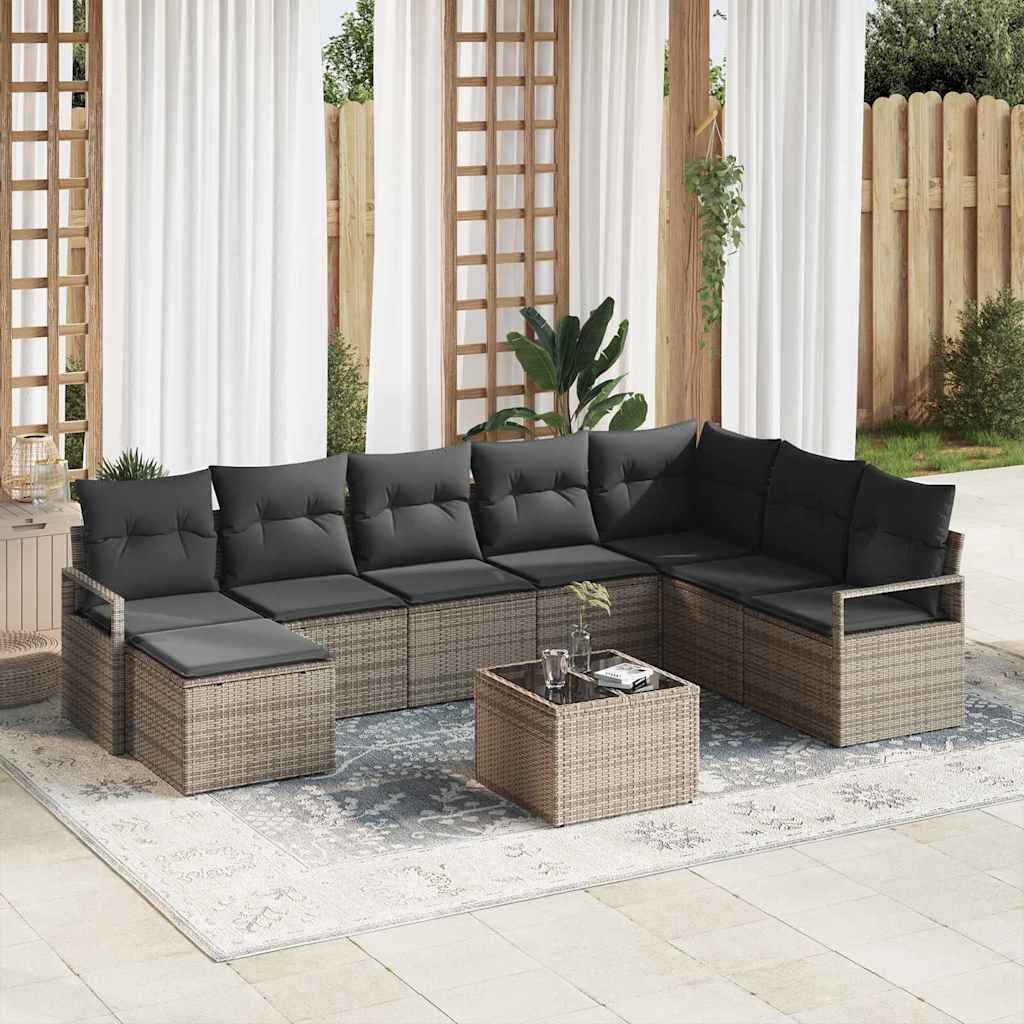 Sofa Set 9 stk. Hellgrau Poly-Rattan