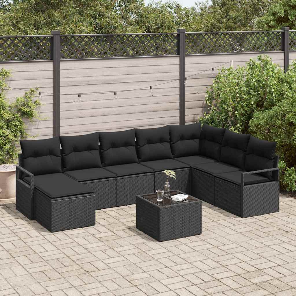 Sofa Set 9 stk. Schwarz Poly-Rattan