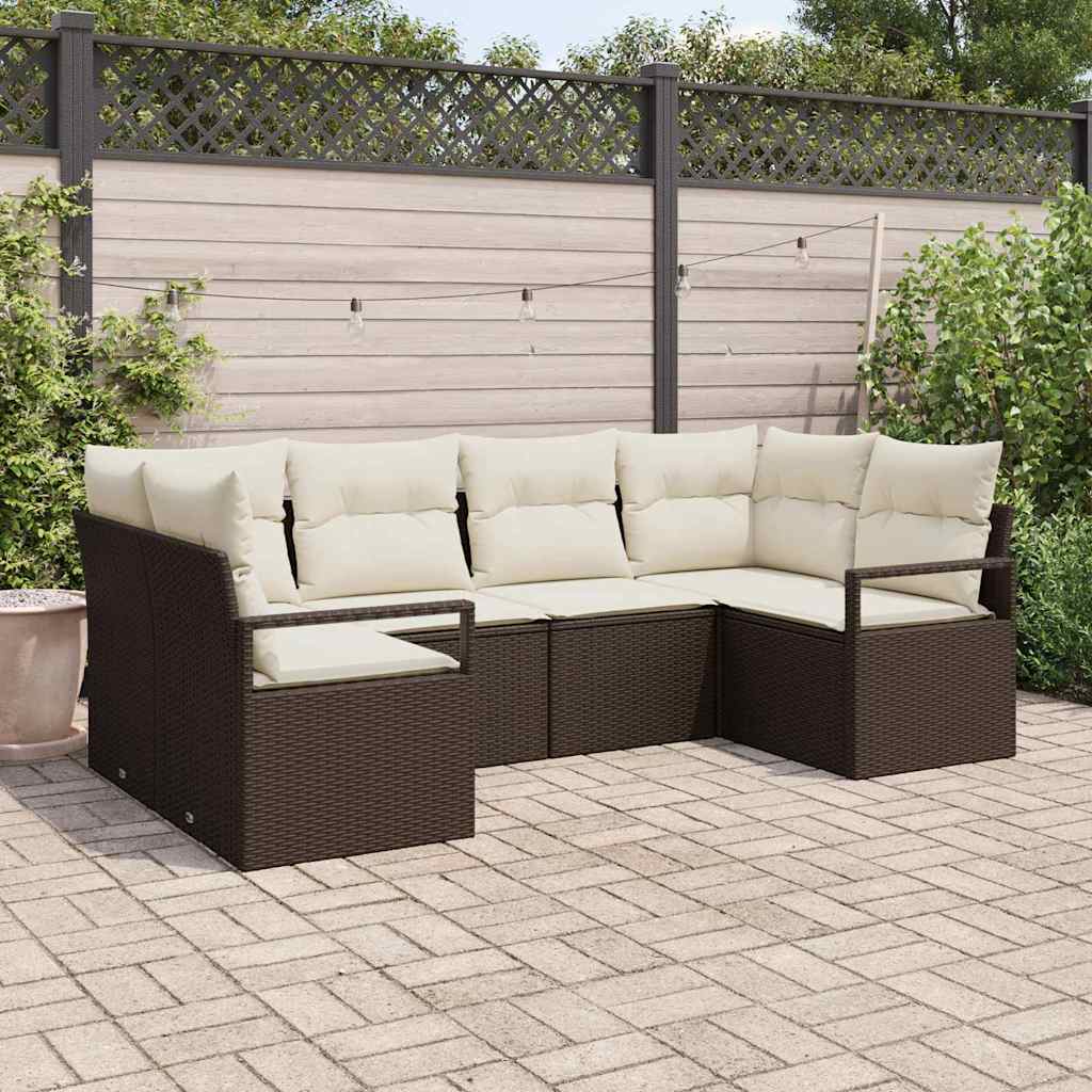 Gartensofa-set 6 stk. Braun und Weiß Poly-Rattan