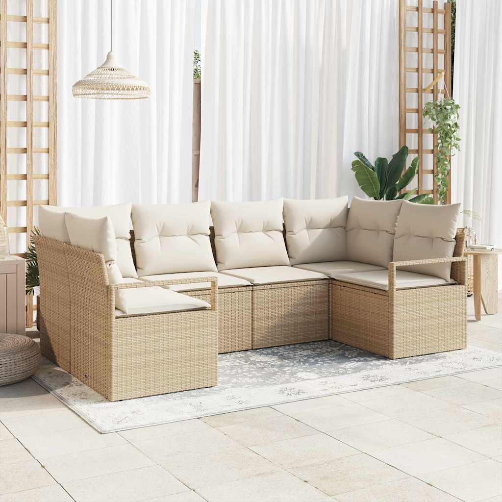 Gartensofa-set 6 stk. Beige und Weiß Poly-Rattan