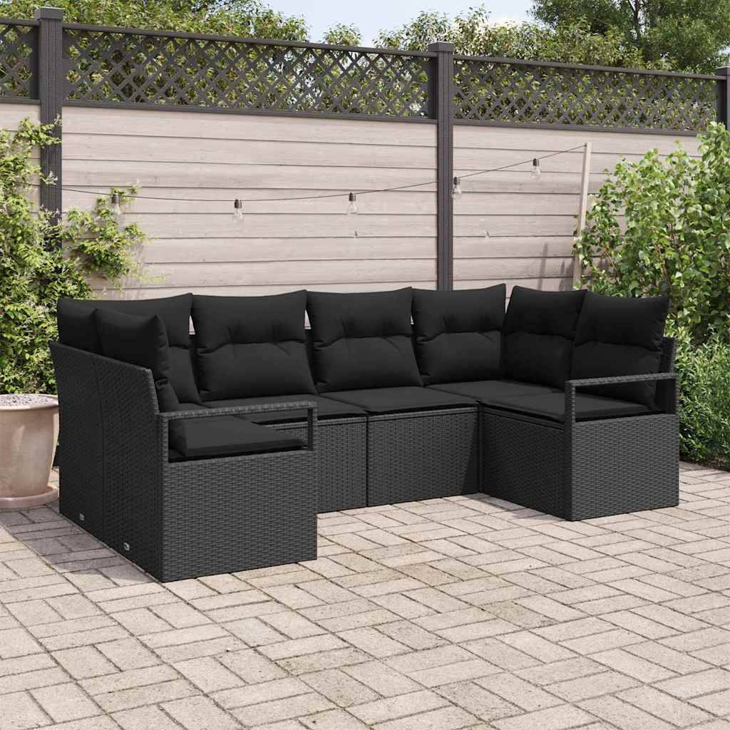 Gartensofa-set 6 stk. Schwarz Poly-Rattan