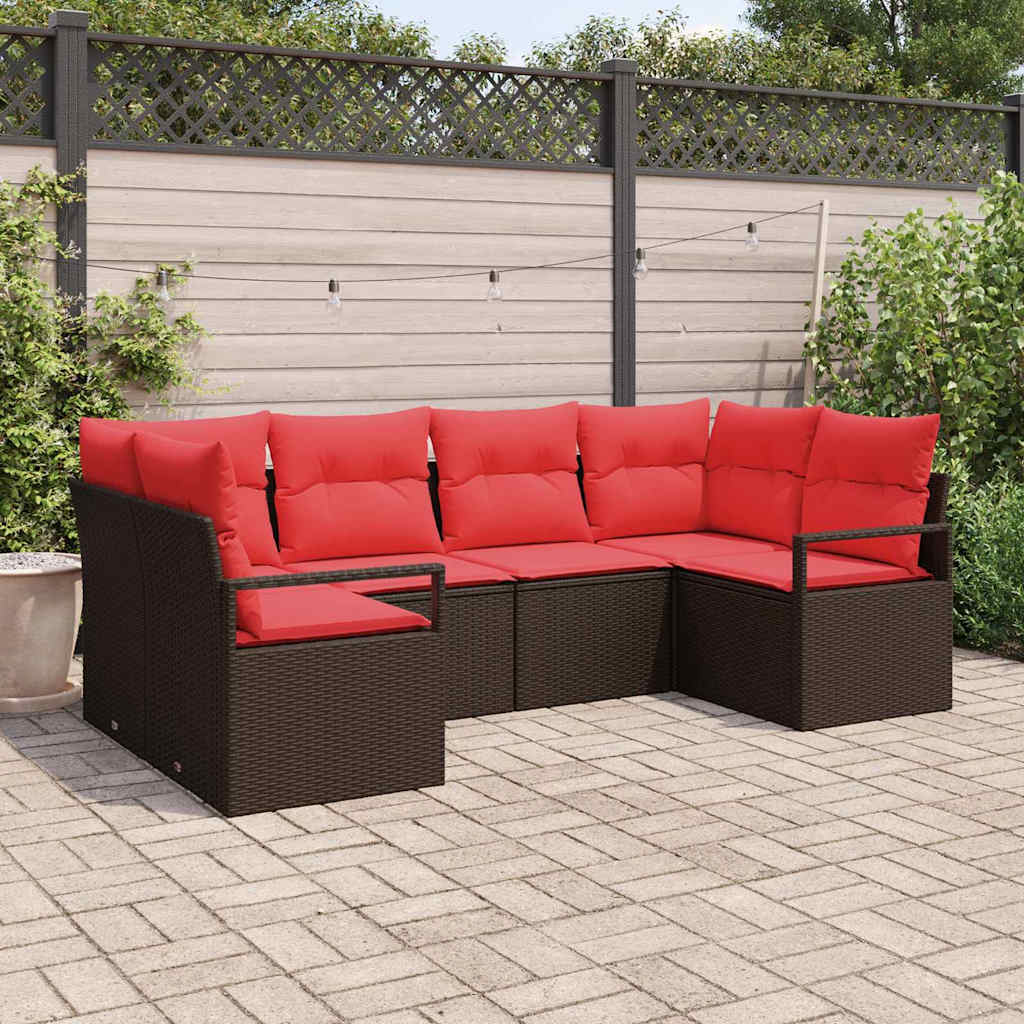 Gartensofa-set 6 stk. Braun und Rot Poly-Rattan