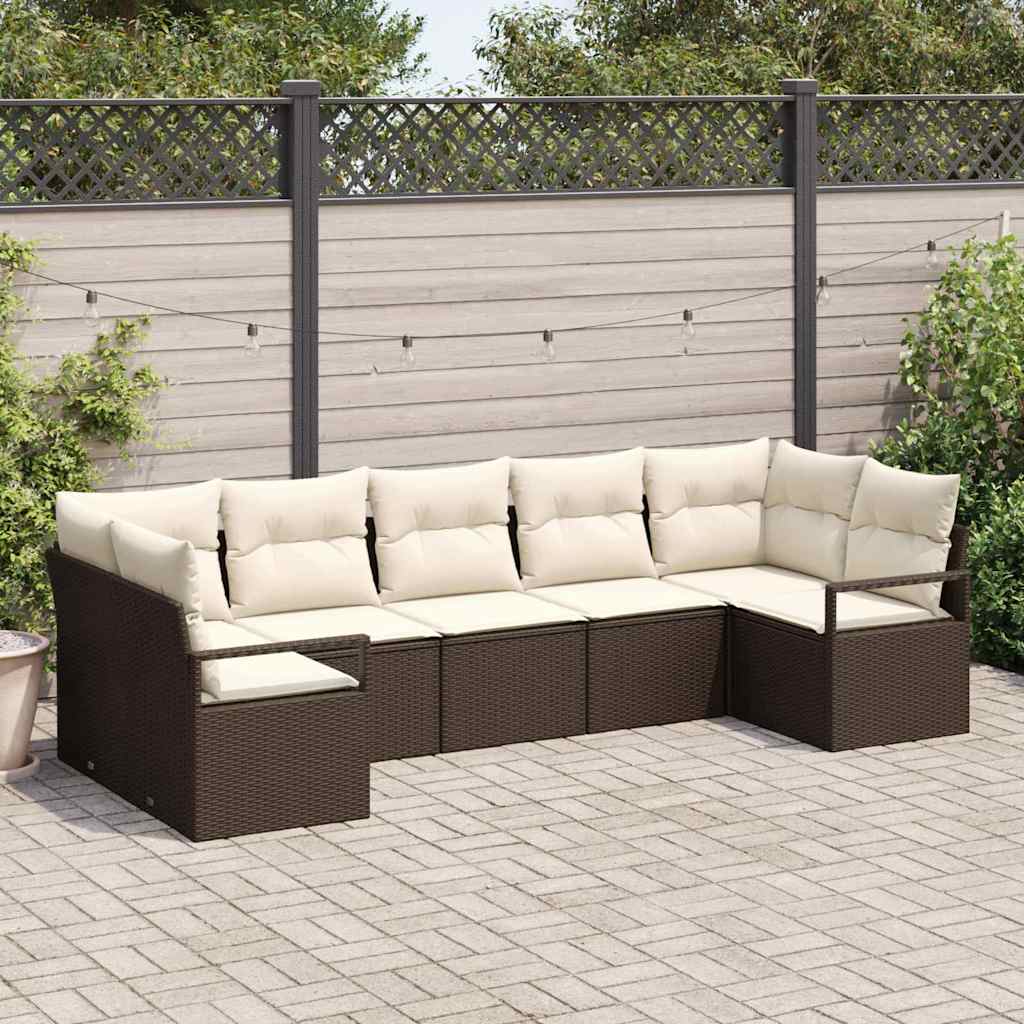 Gartensofa-set 7 stk. Braun und Weiß Poly-Rattan
