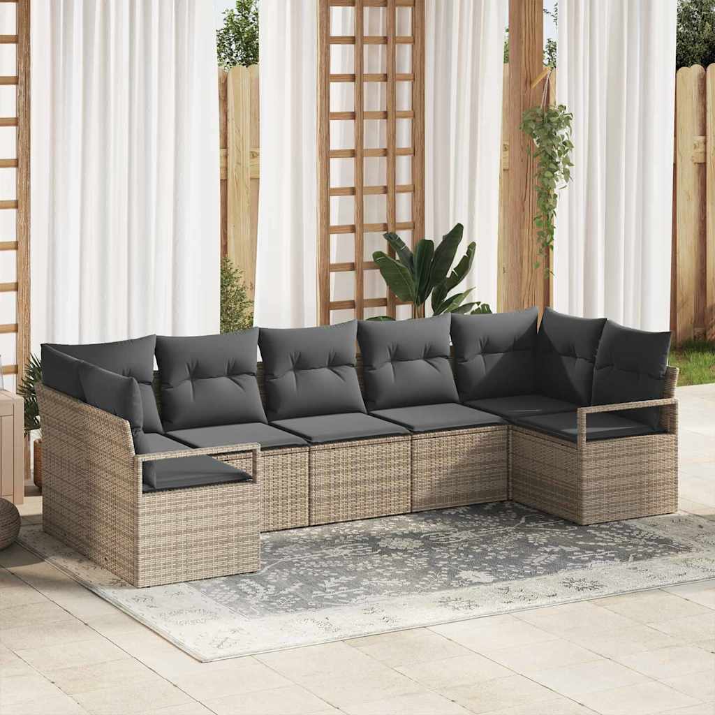 Gartensofa-set 7 stk. Grau Poly-Rattan