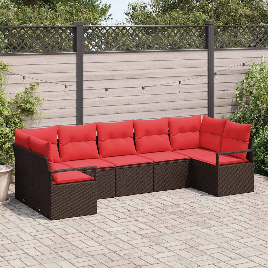 Gartensofa-set 7 stk. Braun und Rot Poly-Rattan