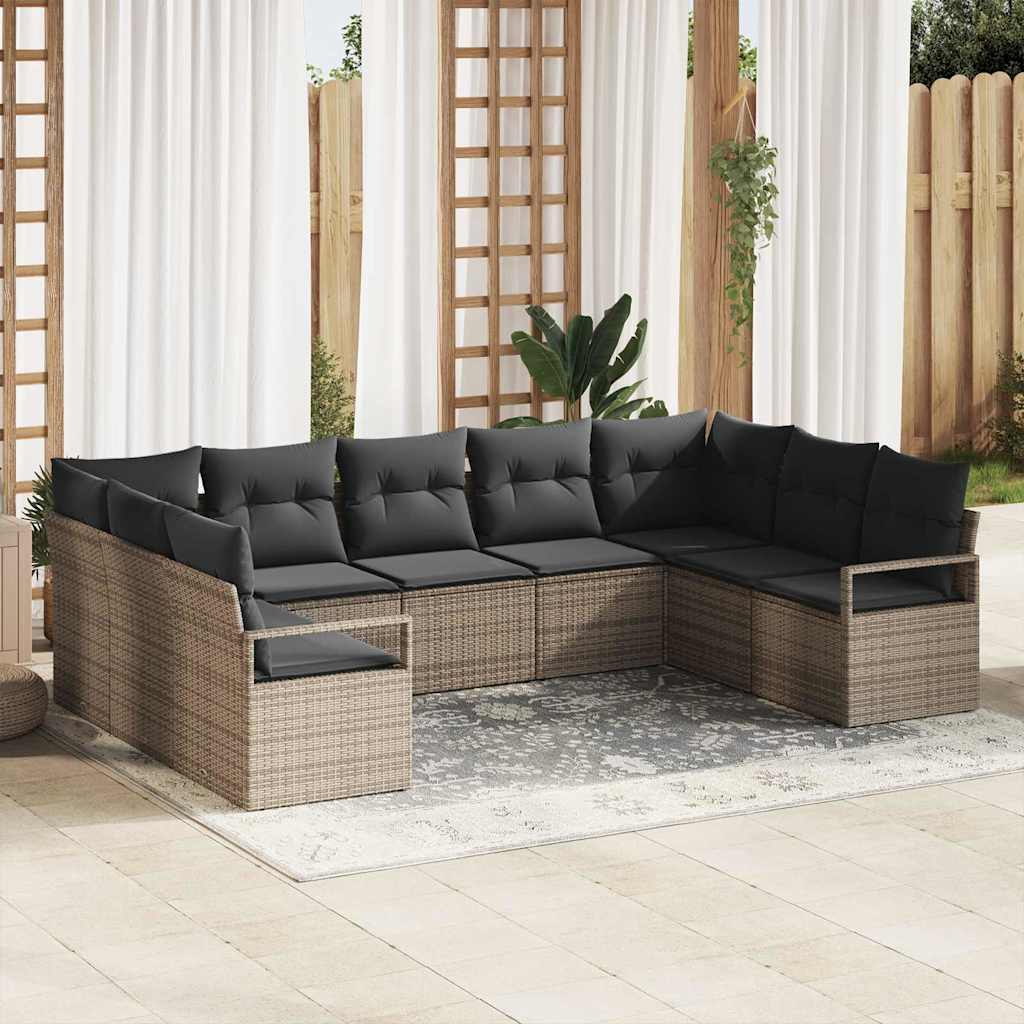 Gartensofa-set 9 stk. Grau Poly-Rattan