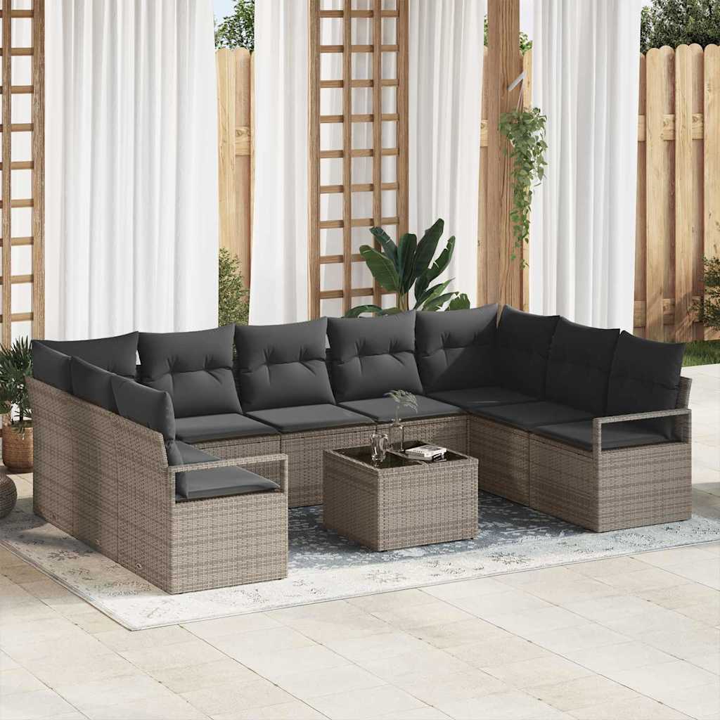 Gartensofa-set 10 stk. Hellgrau Poly-Rattan