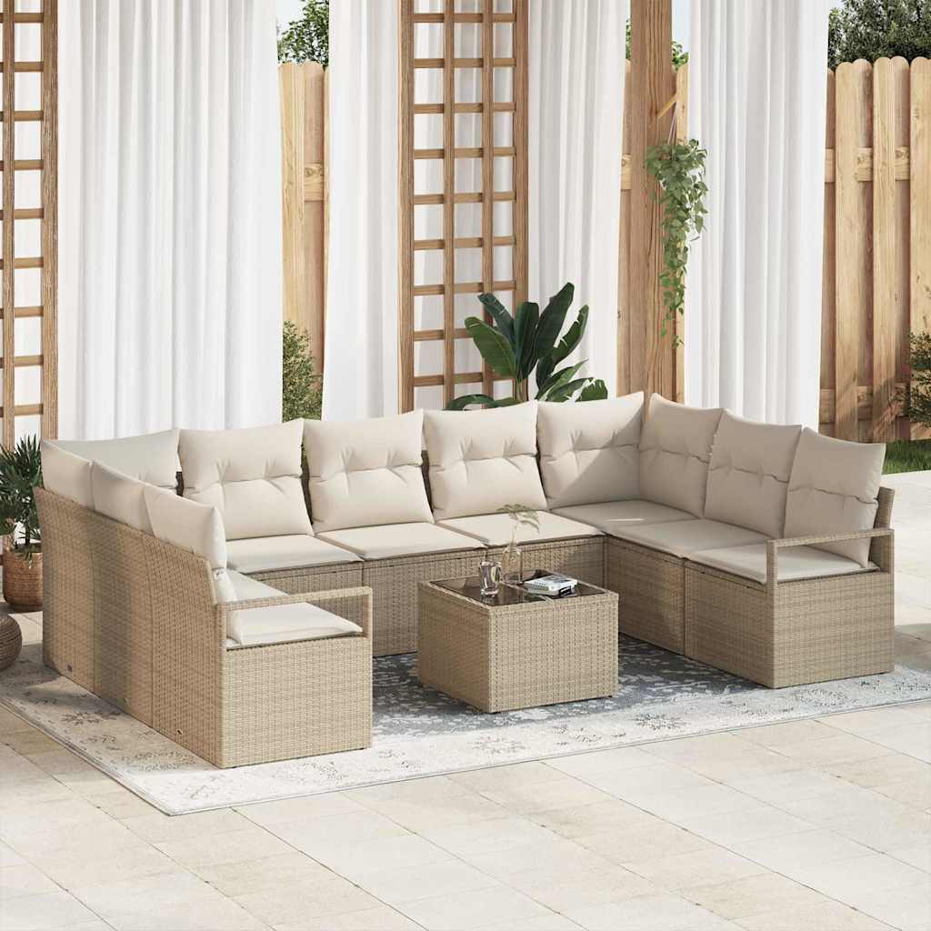 Gartensofa-set 10 stk. Beige und Creme Poly-Rattan