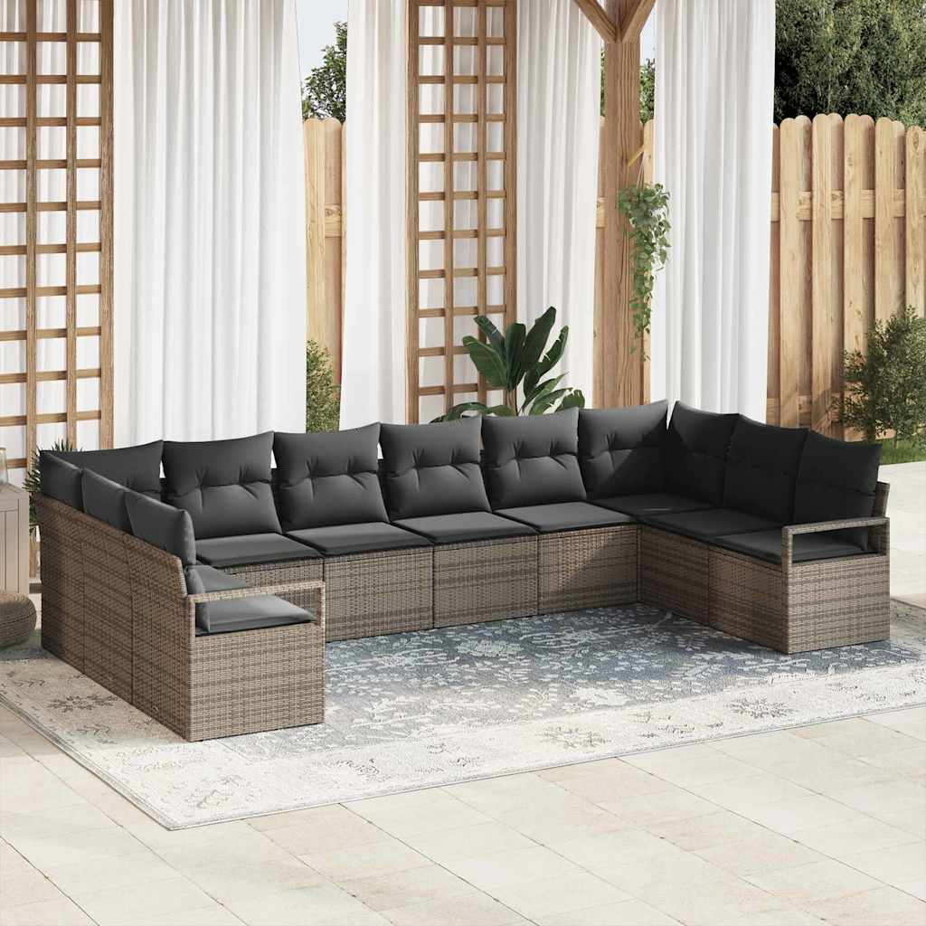 Gartensofa-set 10 stk. Grau Poly-Rattan