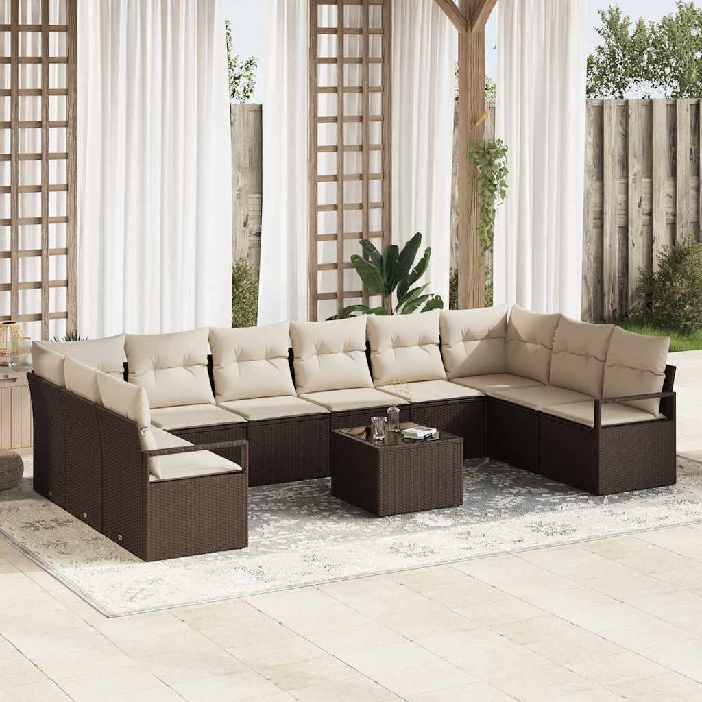 Gartensofa-set 11 stk. Braun und Creme Poly-Rattan