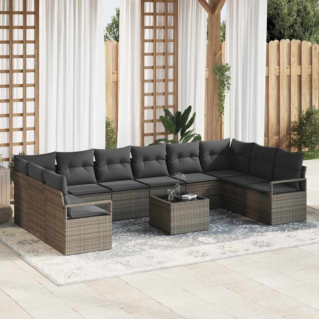 Gartensofa-set 11 stk. Hellgrau Poly-Rattan