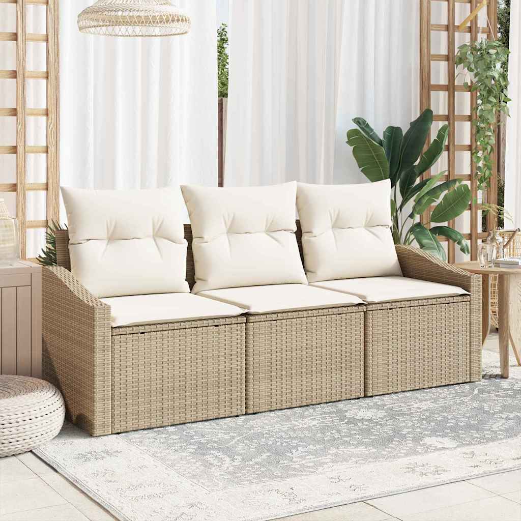 Gartensofa-set 3 stk. Beige und Weiß Poly-Rattan