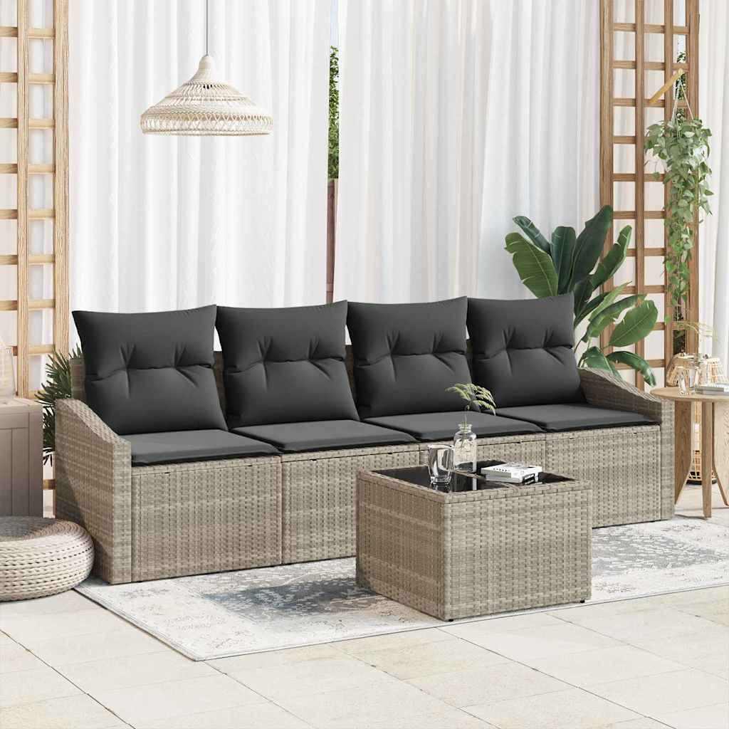 Sofa Set 5 stk. Hellgrau und Dunkelgrau Poly-Rattan