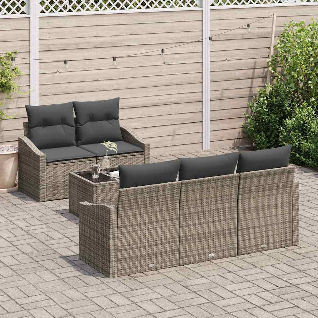 Sofa Set 6 stk. Grau Poly-Rattan