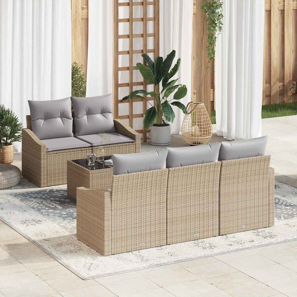 Sofa Set 6 stk. Beige und Grau Poly-Rattan