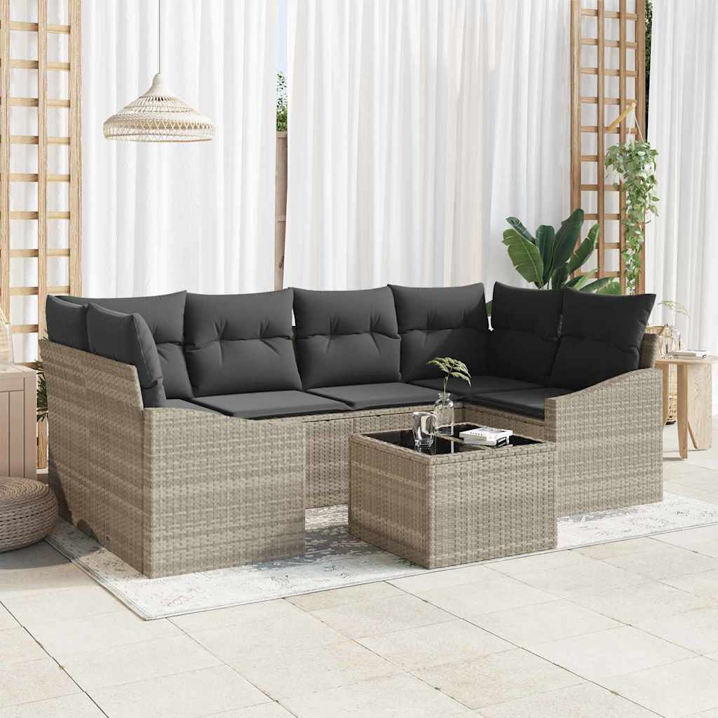 Sofa Set 7 stk. Hellgrau und Dunkelgrau Poly-Rattan