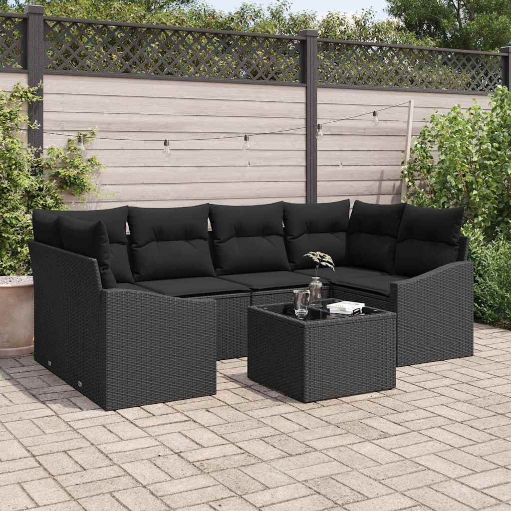 Sofa Set 7 stk. Schwarz Poly-Rattan