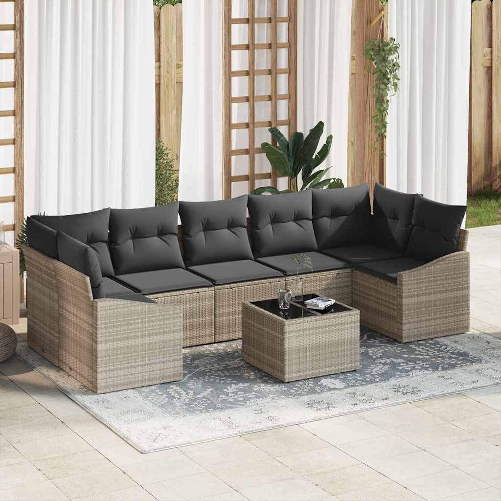 Sofa Set 8 stk. Hellgrau und Dunkelgrau Poly-Rattan