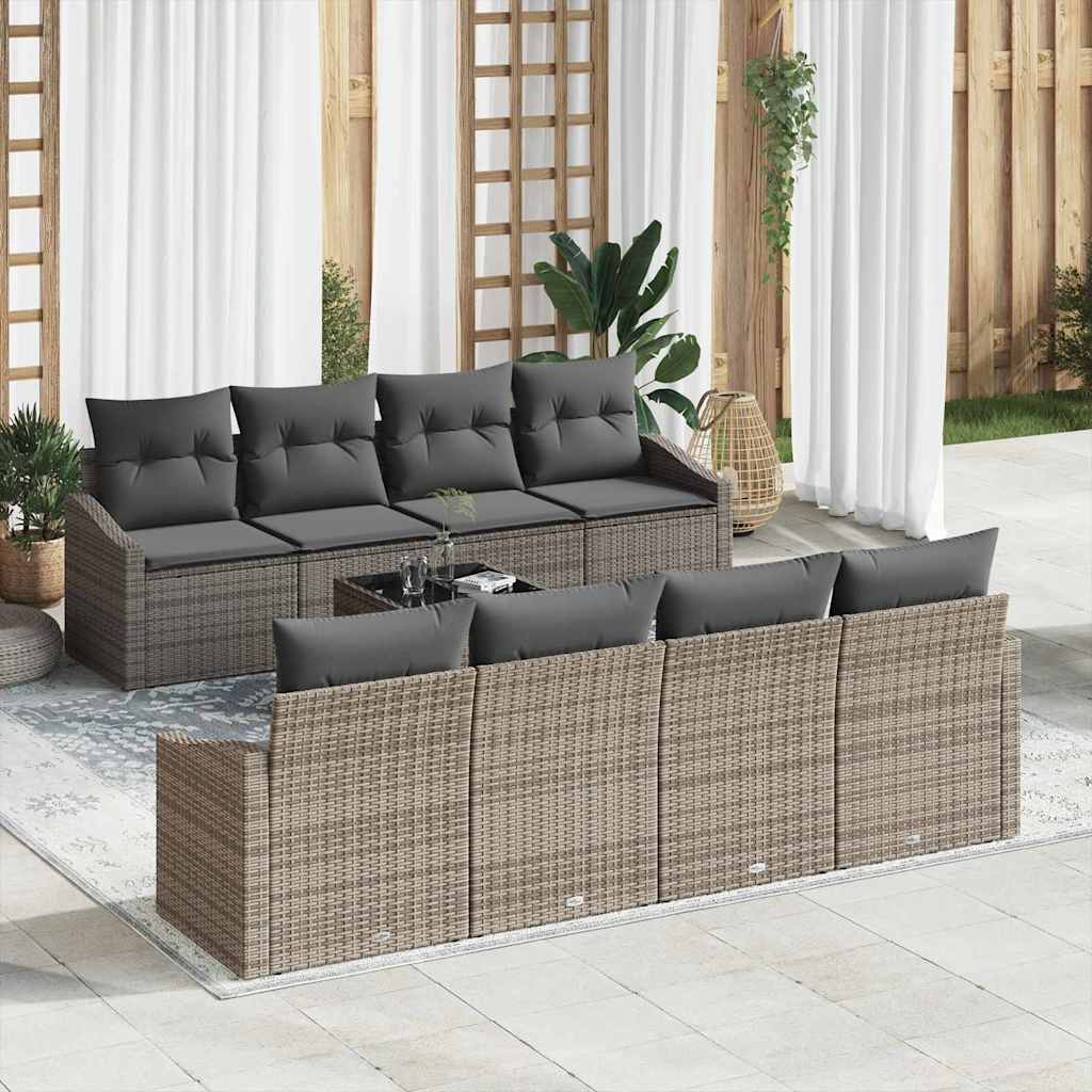 Sofa Set 7 stk. Grau Poly-Rattan