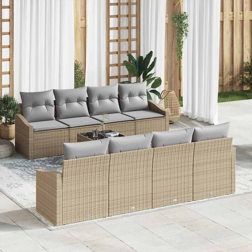 Sofa Set 7 stk. Beige und Grau Poly-Rattan