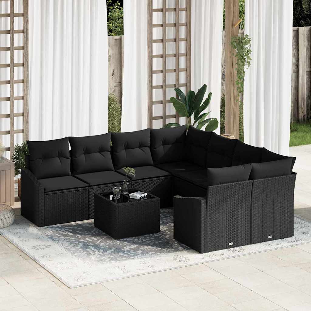Sofa Set 9 stk. Schwarz Poly-Rattan