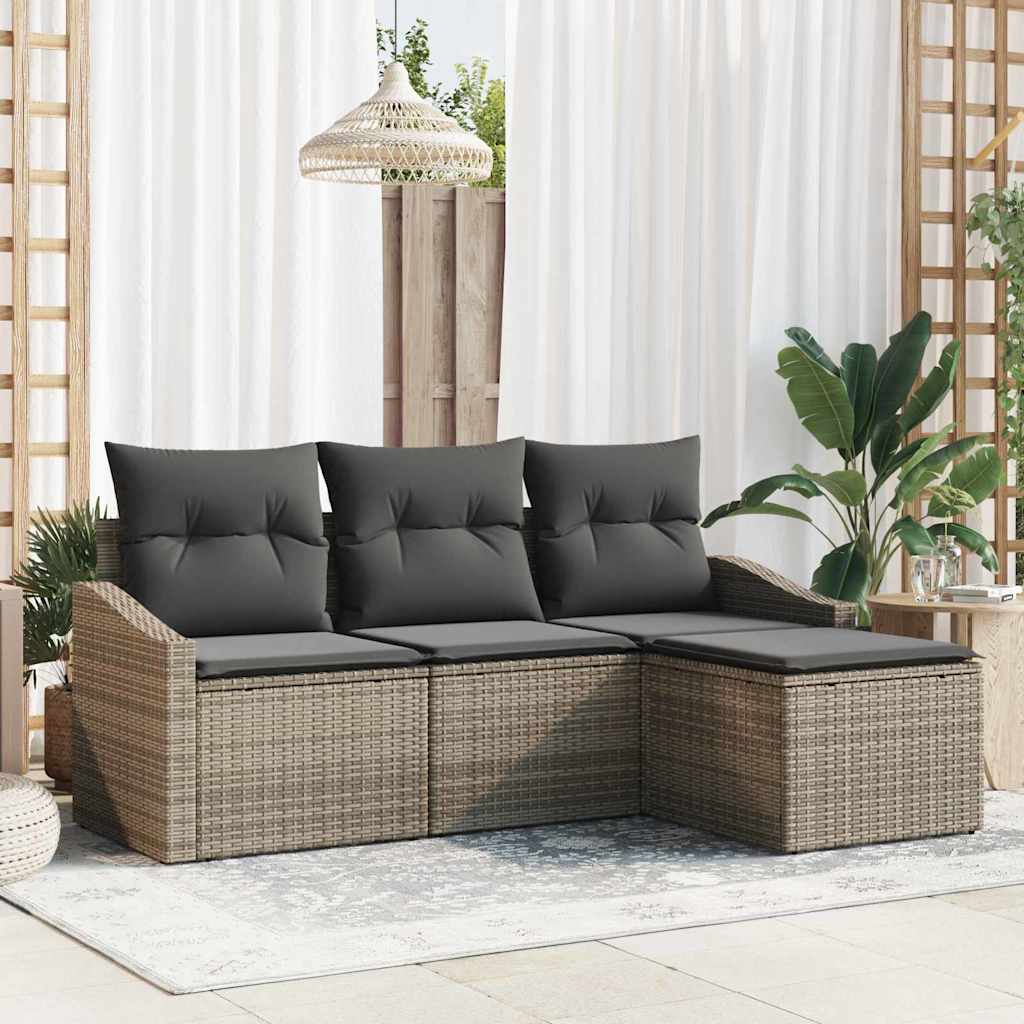 Sofa Set 4 stk. Grau Poly-Rattan