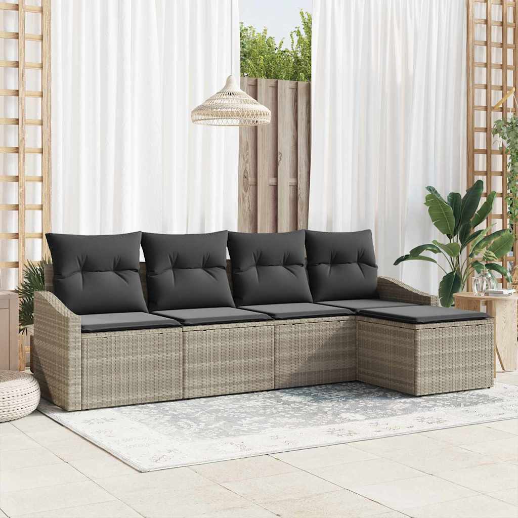 Sofa Set 5 stk. Hellgrau Poly-Rattan