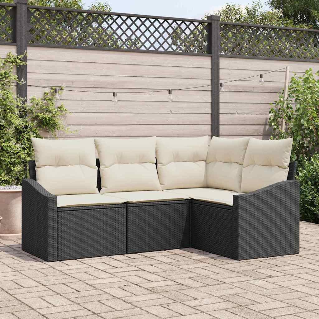 Gartensofa-set 4 stk. Schwarz und Weiß Poly-Rattan