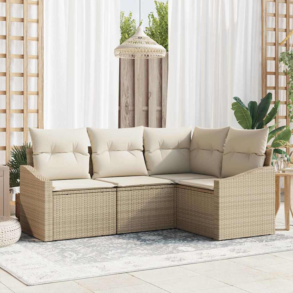 Gartensofa-set 4 stk. Beige und Weiß Poly-Rattan