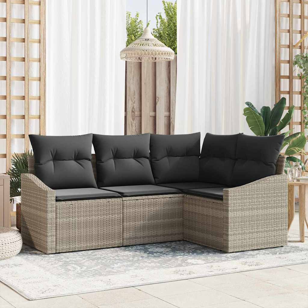 Gartensofa-set 4 stk. Hellgrau Poly-Rattan