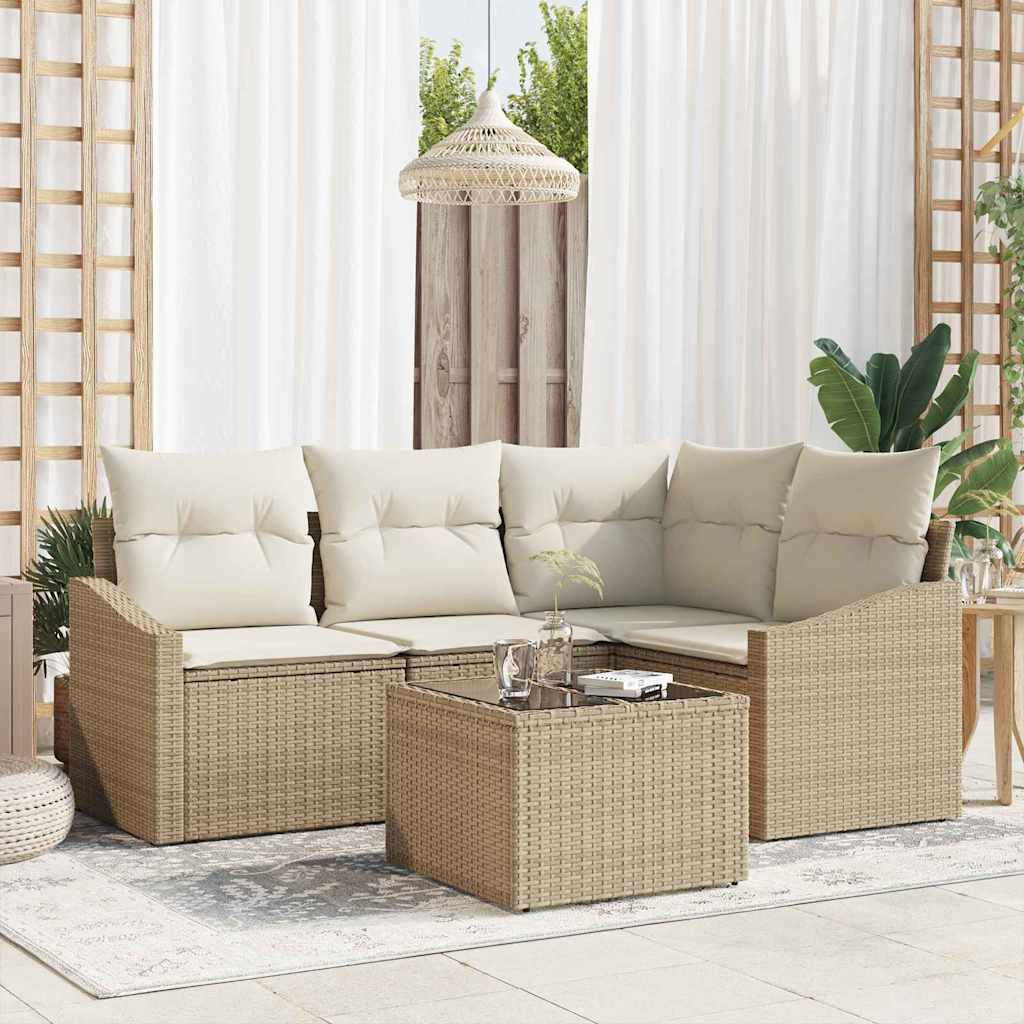 Gartensofa-set 5 stk. Beige und Creme Poly-Rattan