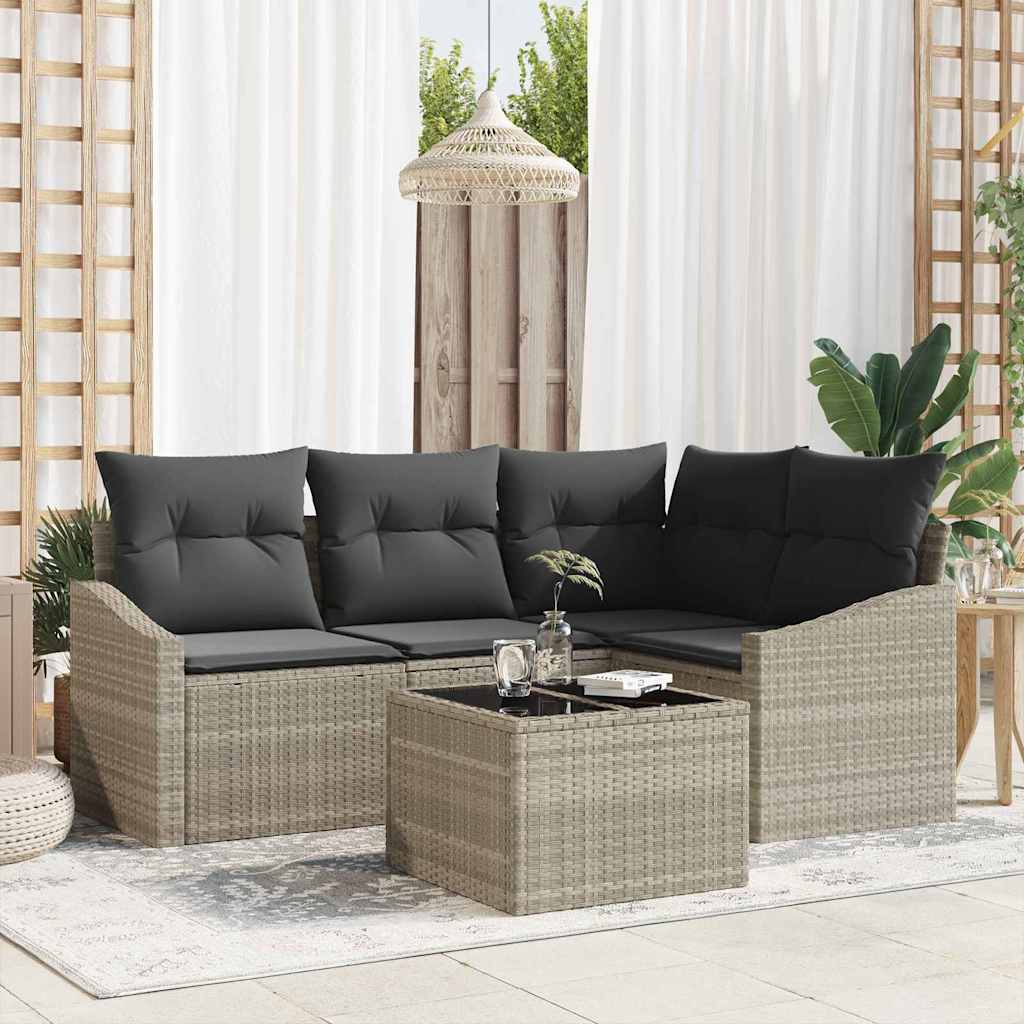 Gartensofa-set 5 stk. Hellgrau Poly-Rattan