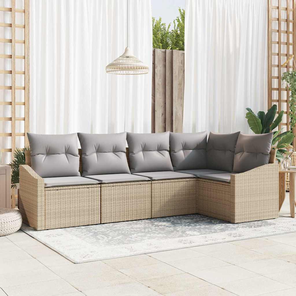 Gartensofa-set 5 stk. Beige und Hellgrau Poly-Rattan