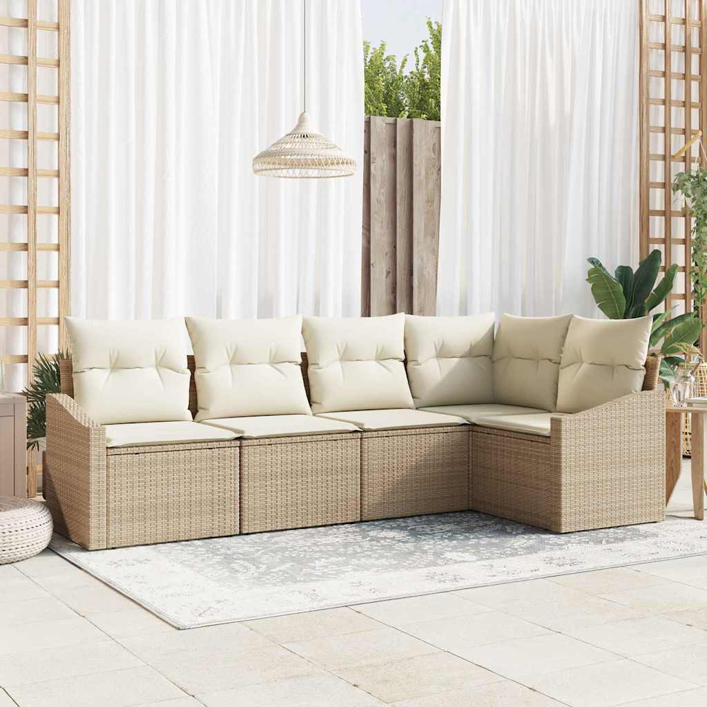 Gartensofa-set 5 stk. Beige und Weiß Poly-Rattan