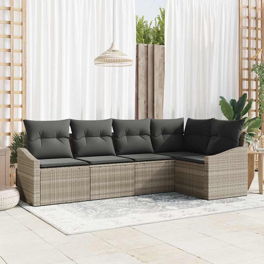 Gartensofa-set 5 stk. Hellgrau Poly-Rattan