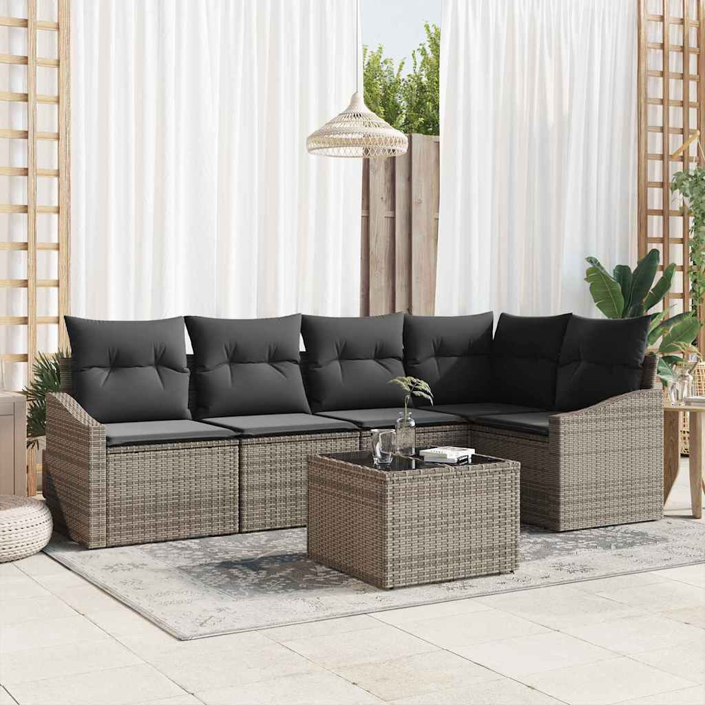 Gartensofa-set 6 stk. Hellgrau Poly-Rattan