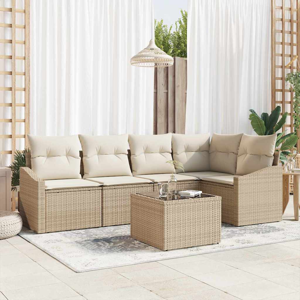 Gartensofa-set 6 stk. Beige und Creme Poly-Rattan