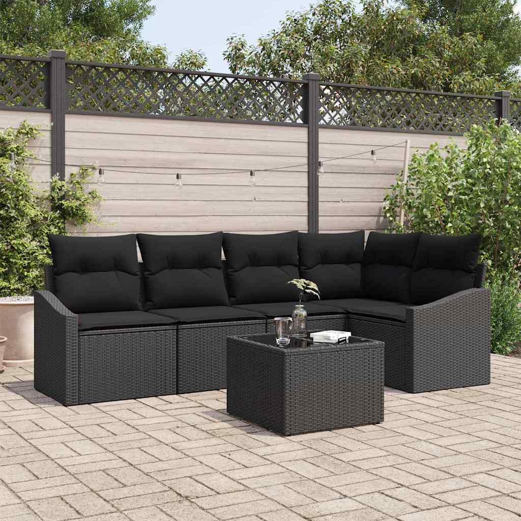 Gartensofa-set 6 stk. Schwarz Poly-Rattan